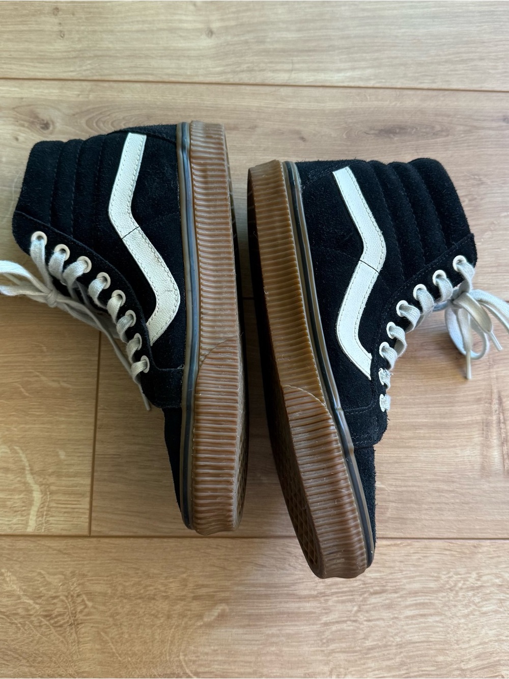 Vans Black & White High-Top Skate Sneakers with Gum Sole